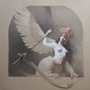 Graduate in Residence 2018-19<br>“The Sphinx”, Charcoal, chalk and sanguine on toned paper, 49 x 49 cm