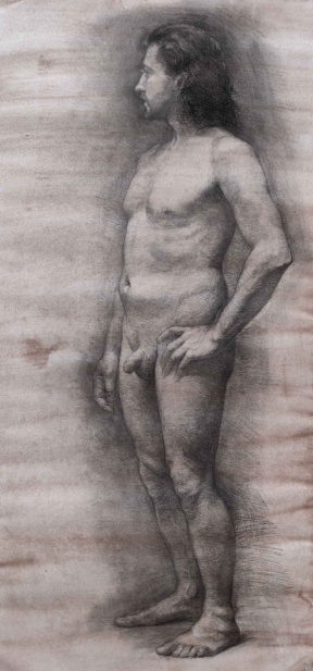 Graduate in Residence 2018-19<br>"Male figure", Graphite and charcoal on toned paper, 100 x 55 cm
