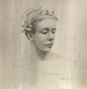 Graduate in Residence 2019-20<br>"Camilla", Graphite on toned paper, 7 x 7 in.