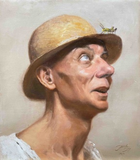 Graduate in Residence 2023-24<br>"Meeting the Grasshopper", Oil on canvas, 40 x 35 cm